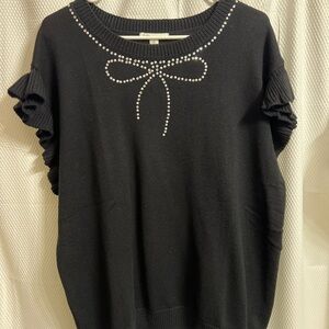 Black Ruffled Sleeve sweater with Rhinestone Detail